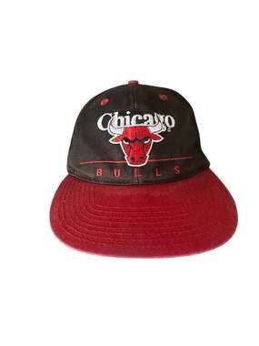 Vintage 90s Chicago Bulls Twins Enterprise Snapback Hat Black Red Brim NBA VTG